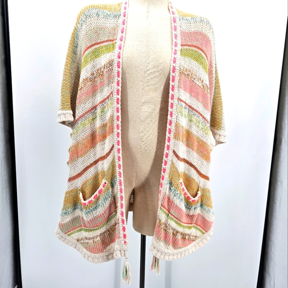 Democracy Pastel Multicolor Ombre Cardigan Sweater Southwestern Duster Medium - Picture 1 of 7